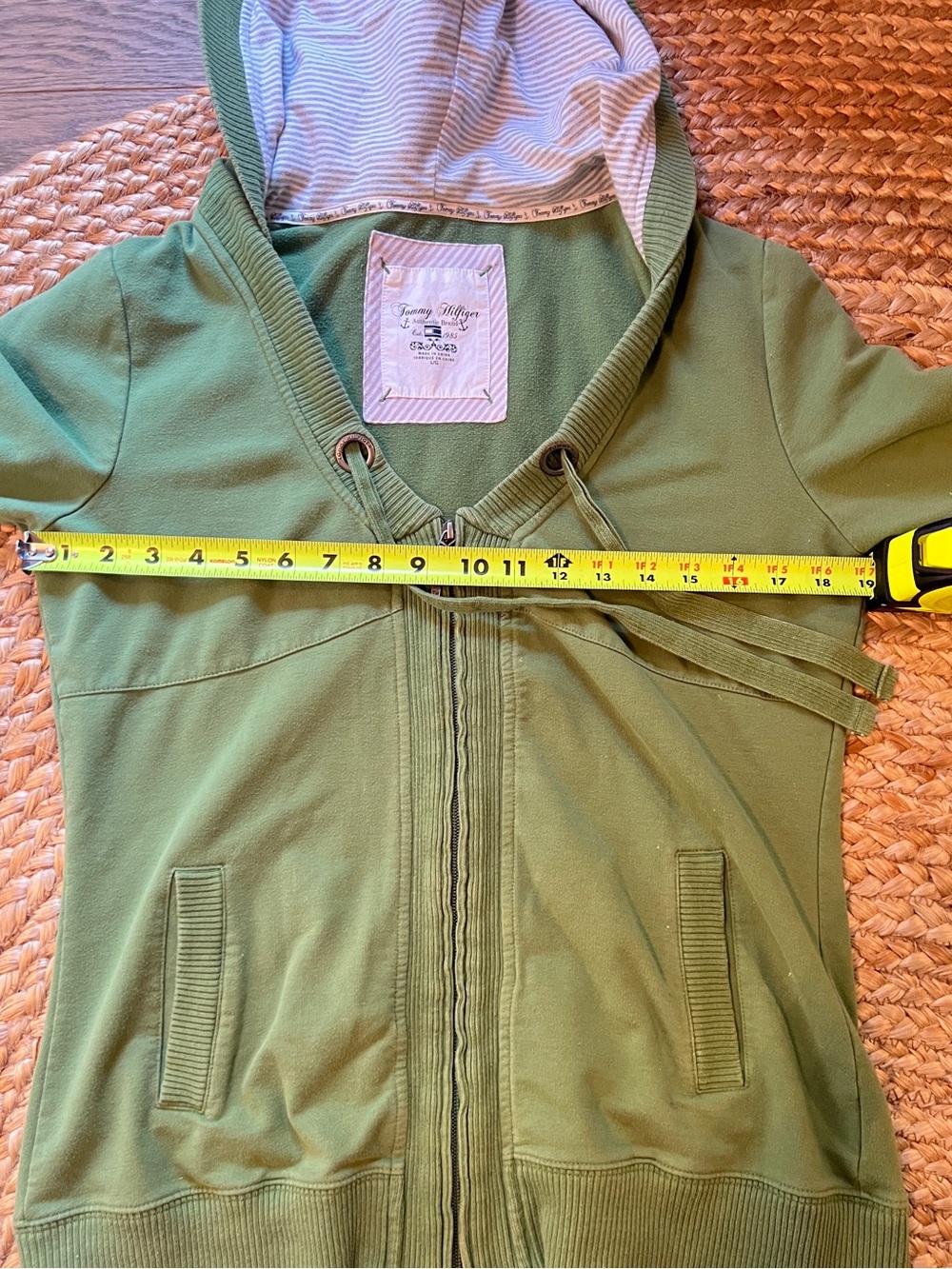 Tommy Hilfiger Green Zip Up Hoodie 3/4 Sleeve L Nautical Anchor Hooded Jacket - Picture 7 of 8